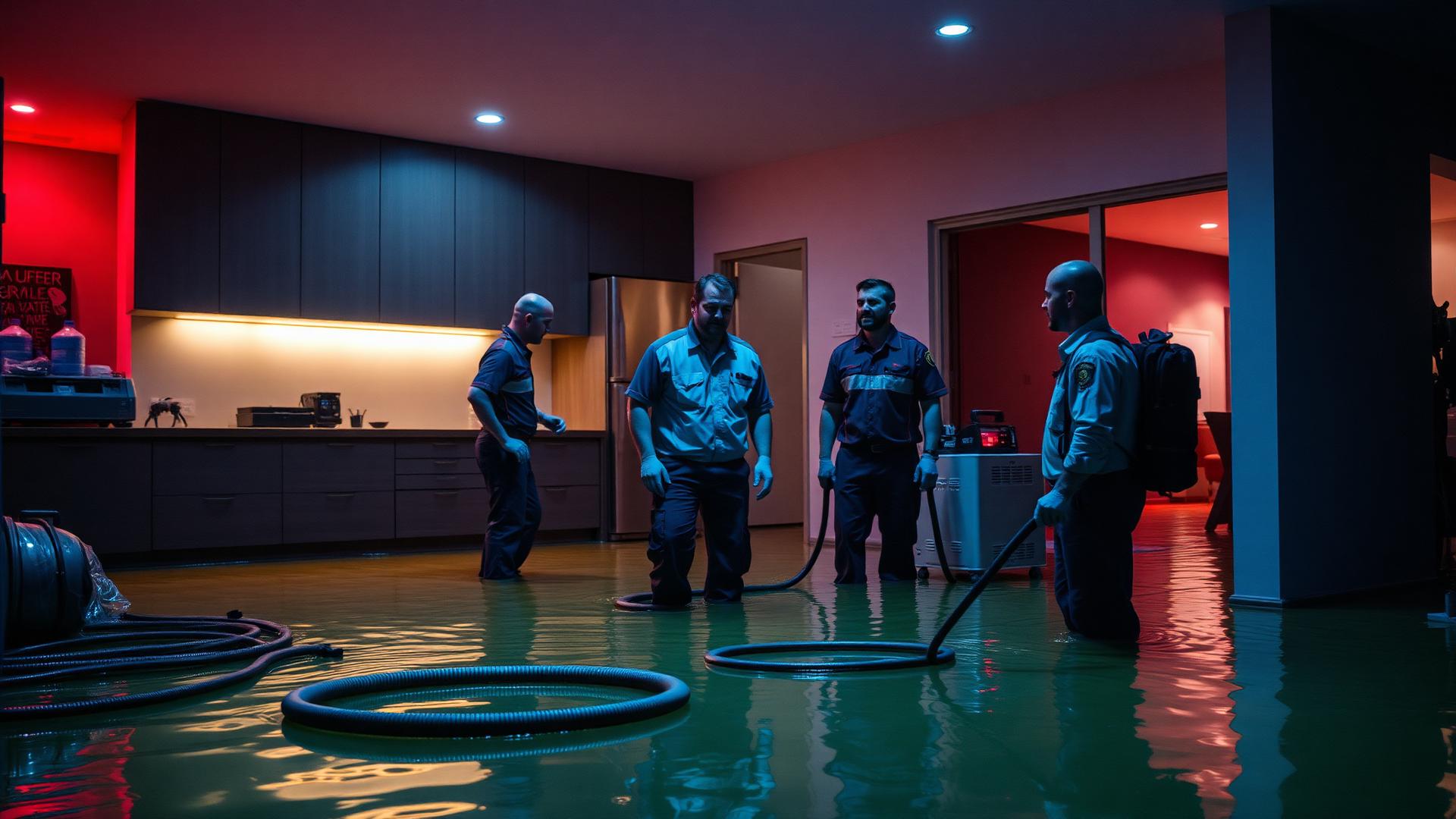 Water damage restoration team at work